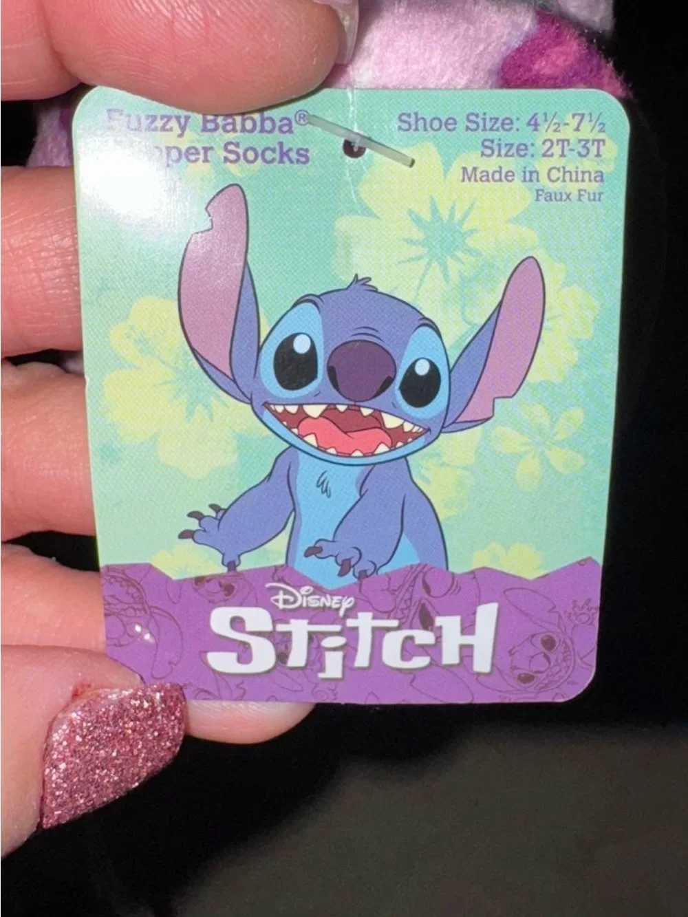Disney Stitch Girls 4T 2-Piece Long Sleeve Knit Pajama Set Pink & Blue & Slipper